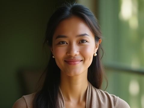 Aisha Rahman, Director of Wellness Programs at Duskwood Well, radiating calm and expertise